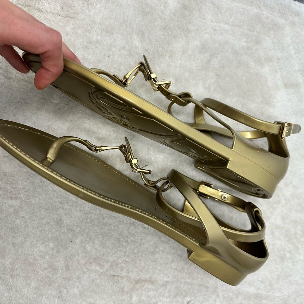 ⛔️SOLD⛔️NEW Ralph Lauren Collection Gold Jelly Strappy Horse bit Thong Buckl - Picture 8 of 9